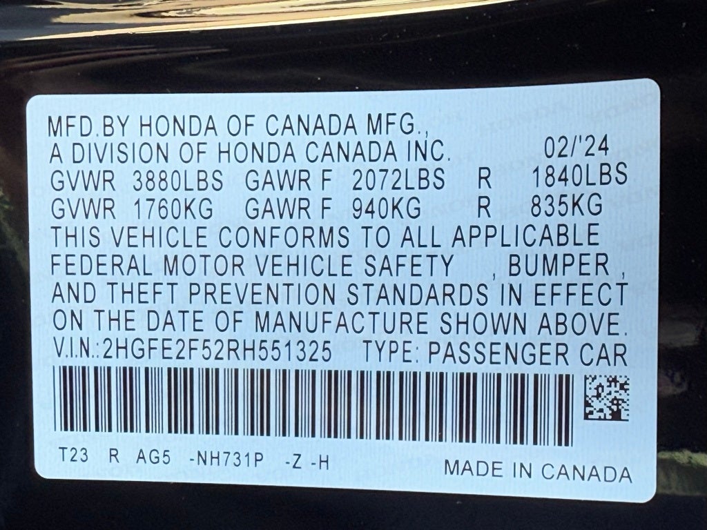 2024 Honda Civic Sport Blackout Spec