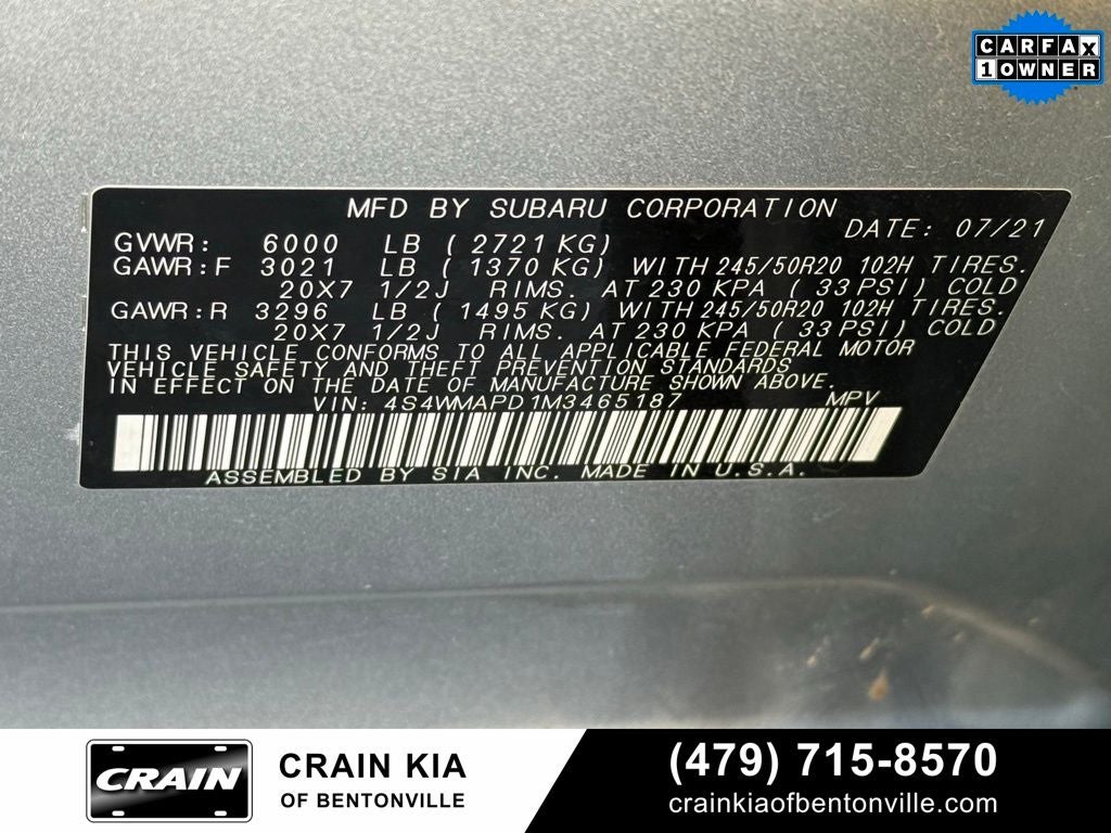 2021 Subaru Ascent Limited - AWD / PANORAMIC SUNROOF / ONE OWNER