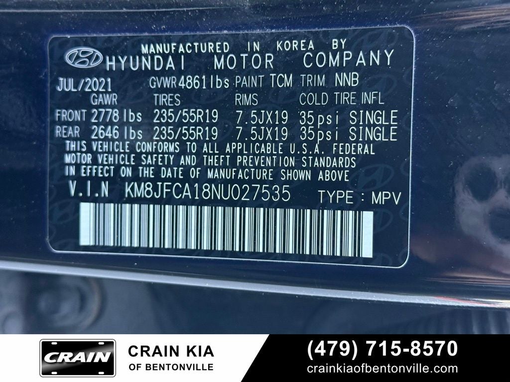 2022 Hyundai TUCSON HYBRID SEL Convenience - PANORAMIC SUNROOF / ONE OWNER