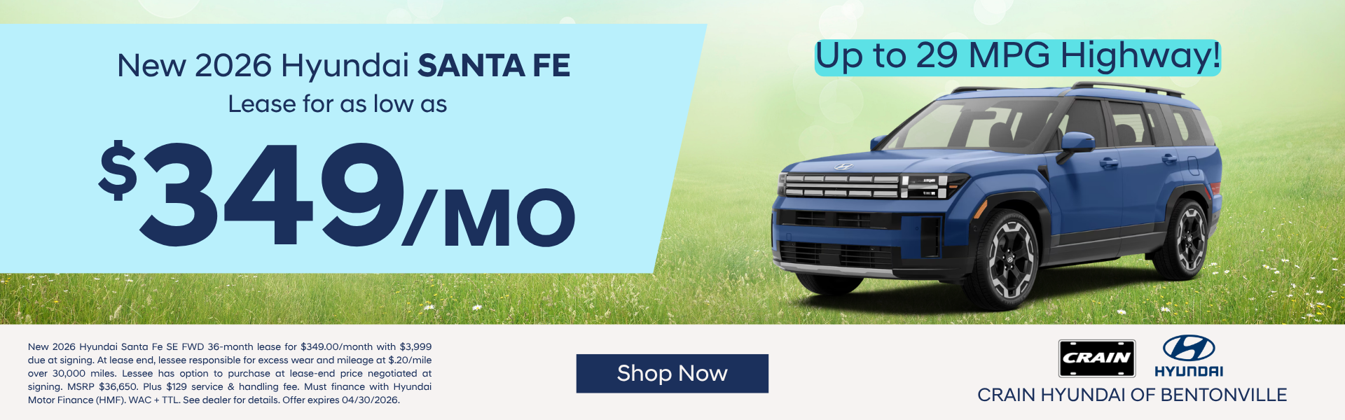 Browse new Santa Fe Inventory at Crain Hyundai Bentonville.